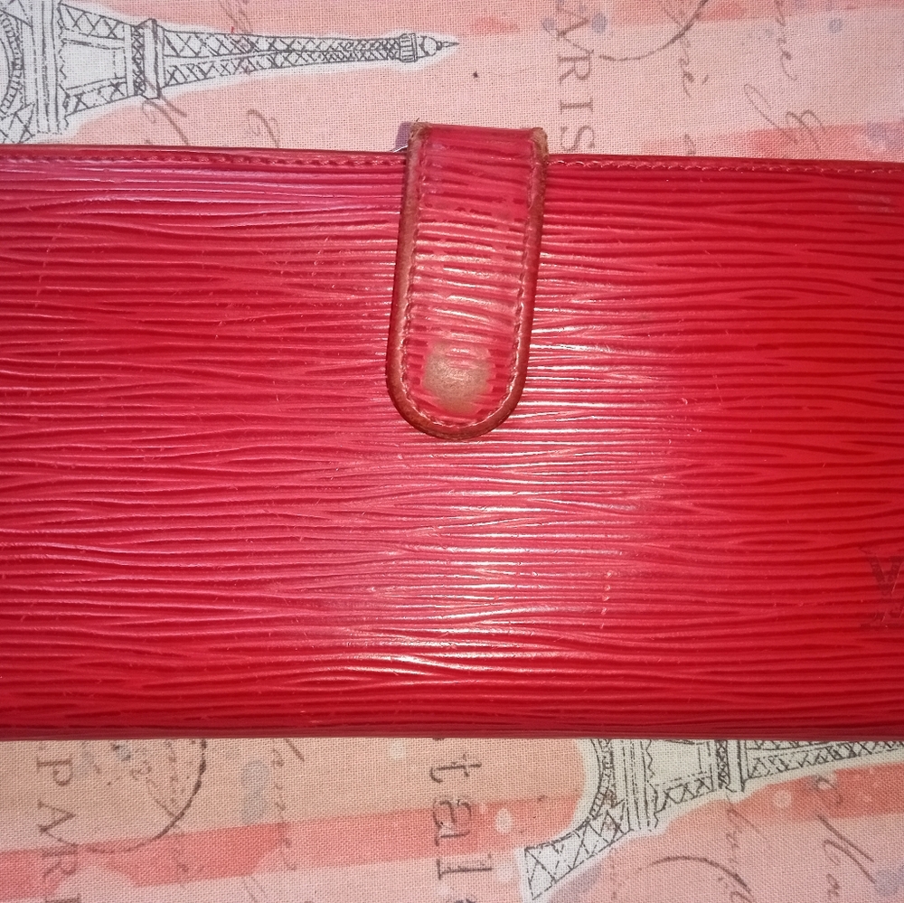 Louis Vuitton red epi long wallet/coin pouch authentic